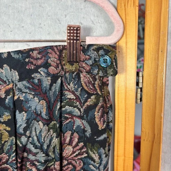 Koret Pleated Midi Skirt 14 Multicolor Floral Tapestry Print Rayon Pockets Vtg - Picture 7 of 13